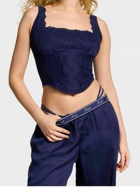 VICTORIA SECERT PINK CINCHED EYELET CORSET - NAVY SIZE XS (NEW WITH TAGS) A16